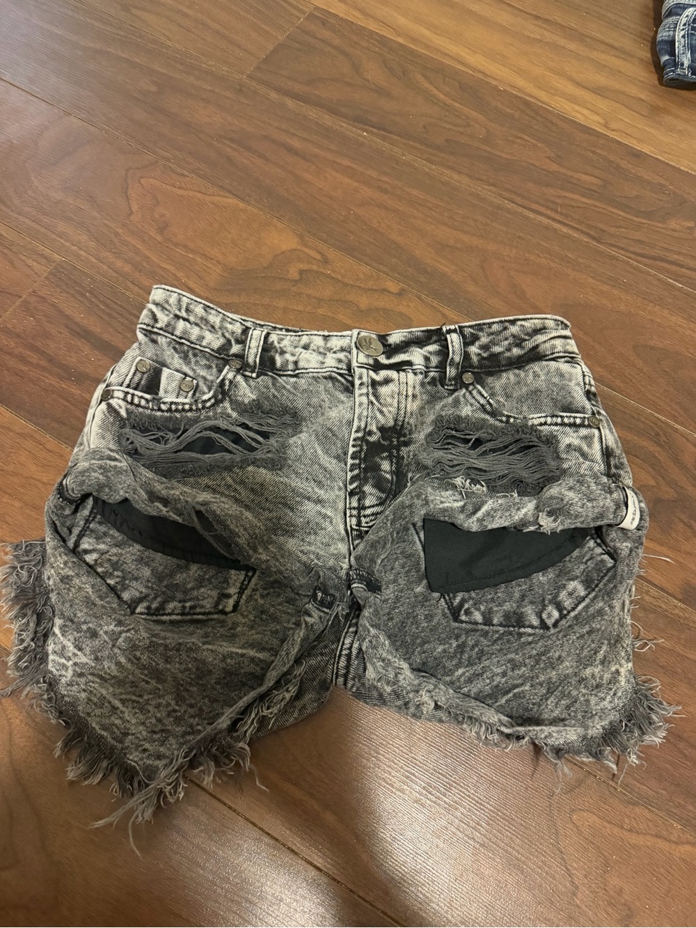One Teaspoon Acid-Wash Black Distressed Denim Shorts